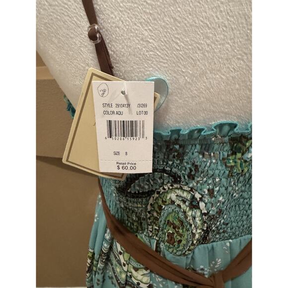 Jonathan Martin Studio Women’s Aqua/Brown Spaghetti Strap Cocktail Dress Size 8 - Picture 5 of 9